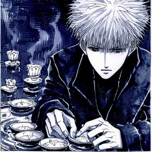 蓝颜TV影视改编专题漫画封面，少年在废墟中寻找家人